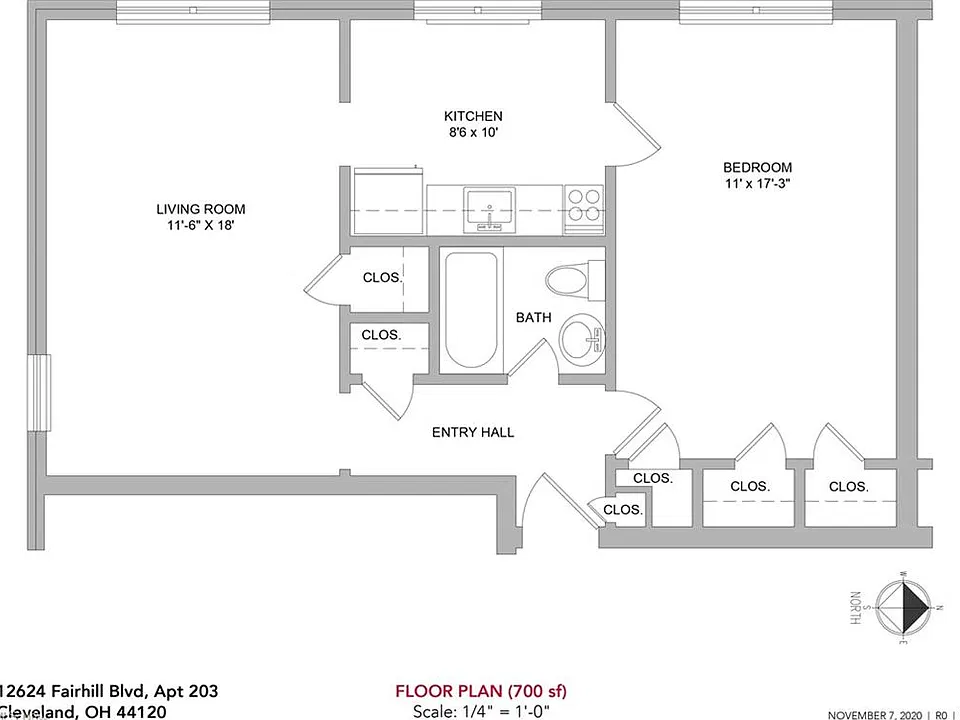 Floor Plan for unit. Note: 103 and 203 have same layout.
