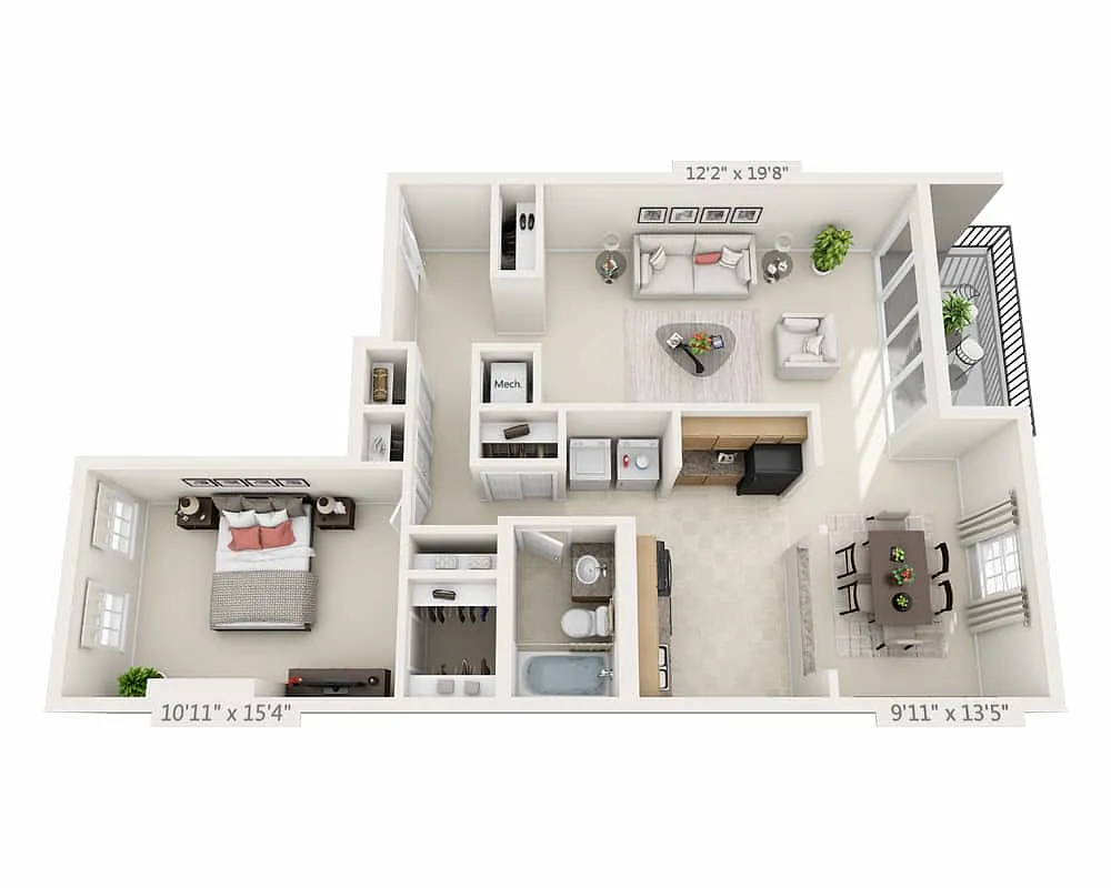 Floor plan One Bedroom A1B