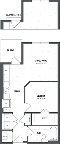 Floor plan Jr. 1 Bed/1 Bath-S1A