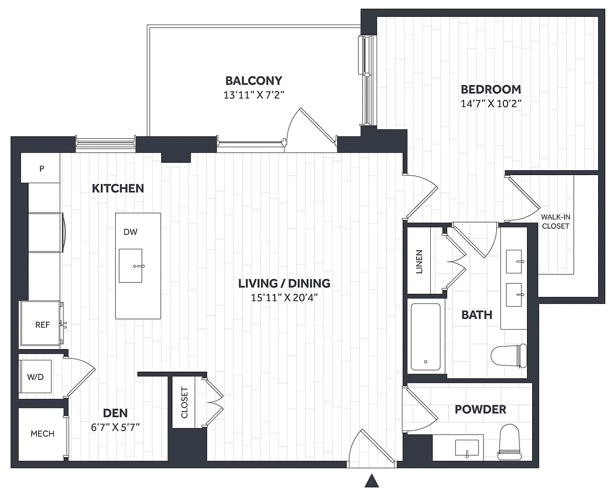 Floor plan 1 Bed/1.5 Bath Den PH - Stratos - BB07
