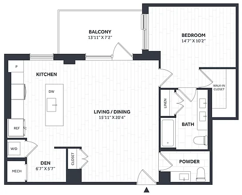 Floor plan 1 Bed/1.5 Bath Den PH - Stratos - BB07