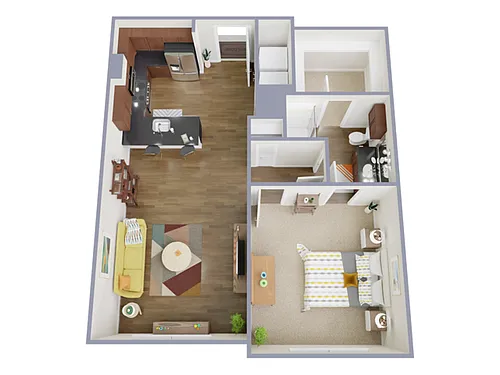 Floor plan 1 Bed, 1 Bath A (80% Income Restricted)