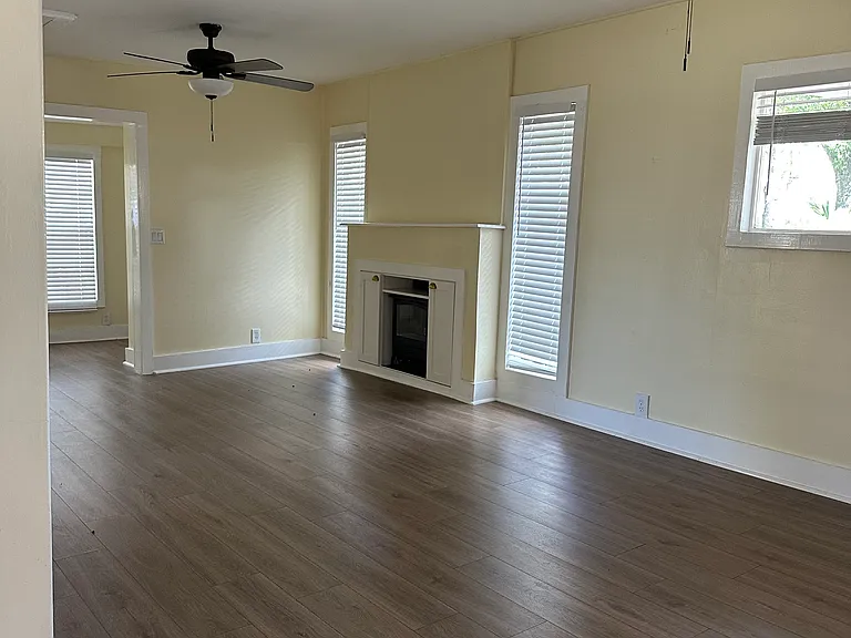 Electric fireplace in living room.