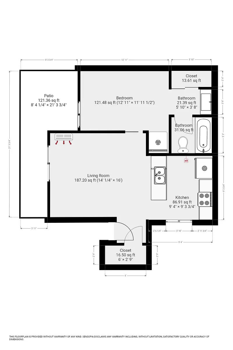 Floor plan 1 Bedroom 1 Bath Small