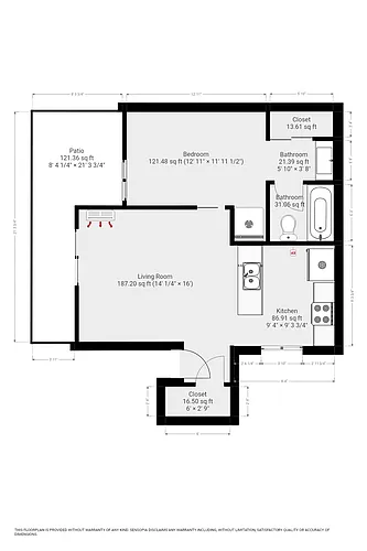 Floor plan 1 Bedroom 1 Bath Small