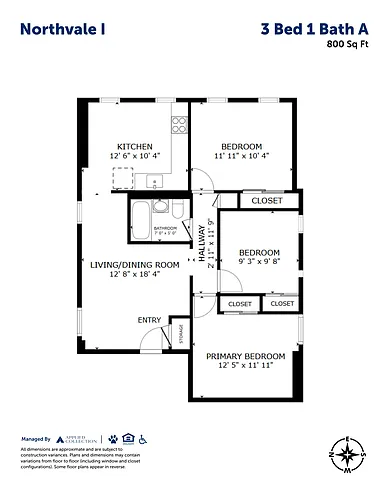 Floor plan 3 Bed 1 Bath A