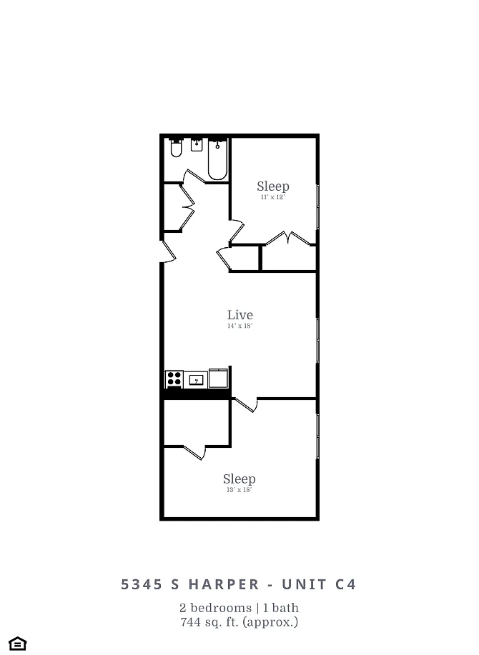 Floor plan 2 Bed | 1 Bath (C4)
