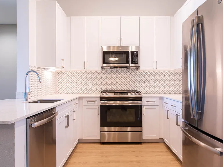 Kitchen Stainless Steel Appliances and Quartz Countertops
