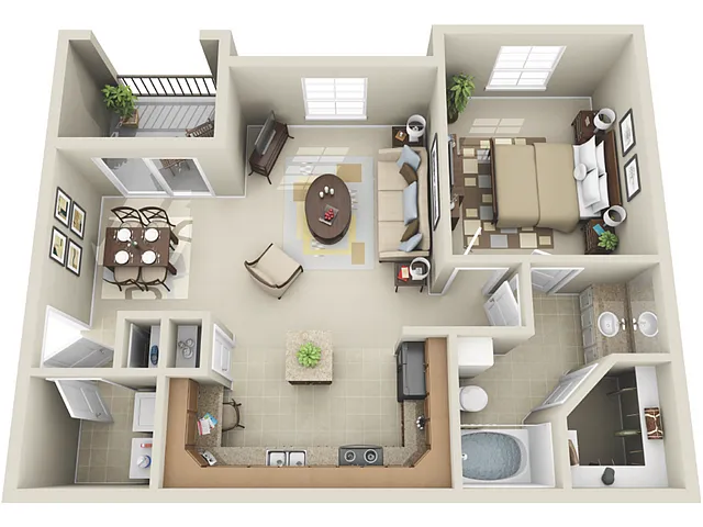 Floor plan 1 Bed, 1 Bath B (80% Income Restricted)