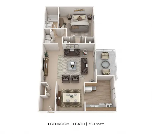 Floor plan One Bedroom- 750 sqft