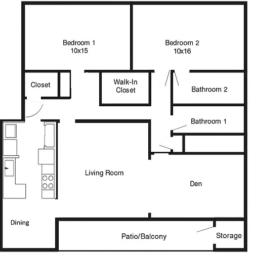 Floor plan 2 bed and den