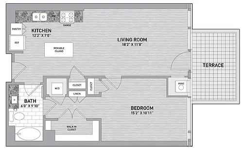 Floor plan 227 T - 1 Bed 1 Bath-A1.1-T