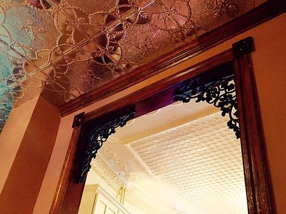 tin ceilings living room and kitchen