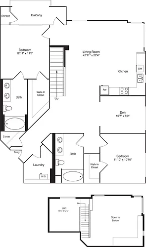 Floor plan 2 Bed with Loft and Den
