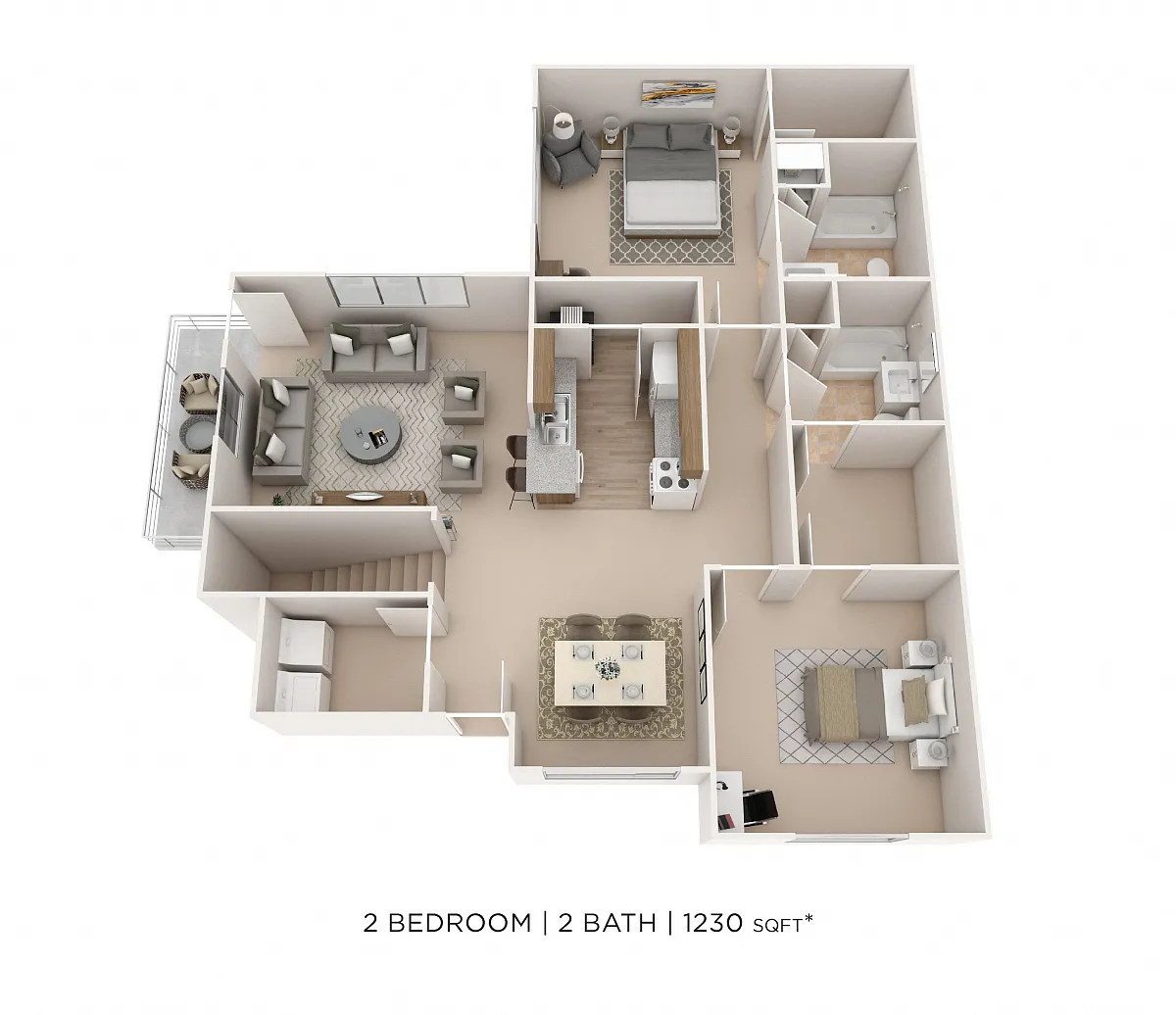 Floor plan Two Bedroom 2 Bath- 1,230 sqft