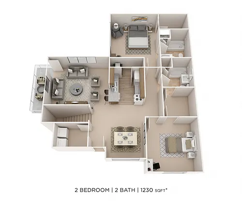 Floor plan Two Bedroom 2 Bath- 1,230 sqft