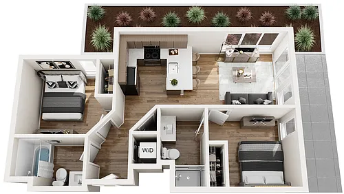 Floor plan Two Bed Two Bath Courtyard Patio M17C