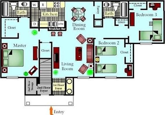 3 BR / 2BA Layout