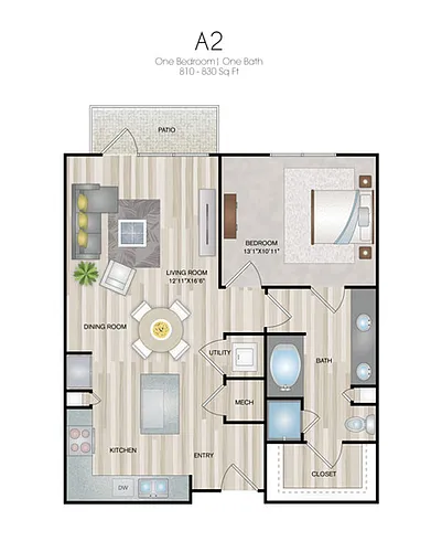 Floor plan One-bedroom/One-bath