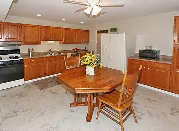 Recessed lighting, ceiling fan with light, refrigerator stays!