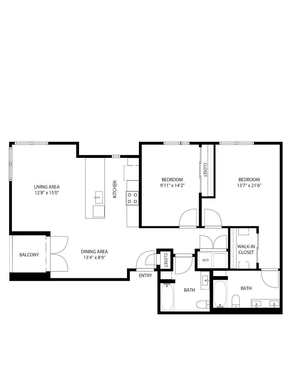 Floor plan 2 Beds and 2 Bath