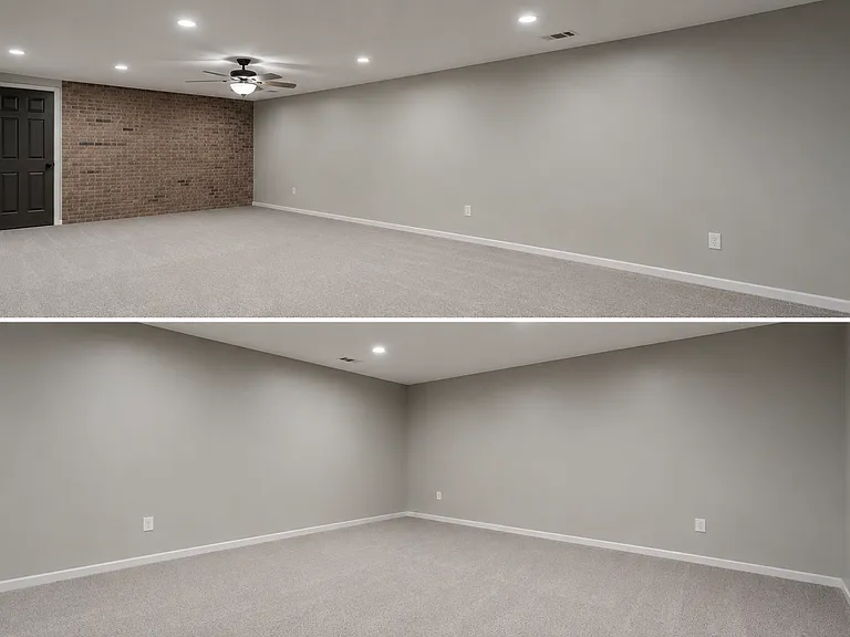 Large open finished basement for playroom, game room, etc.
