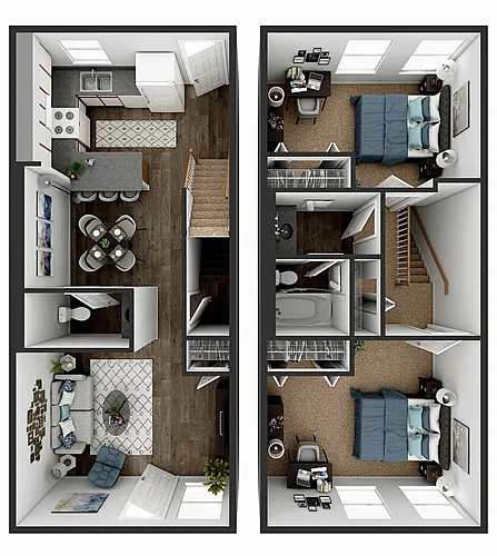 Floor plan Two Bedroom One and a Half Bathroom Townhome