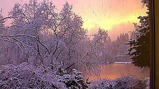 sunset on pond from dining room window