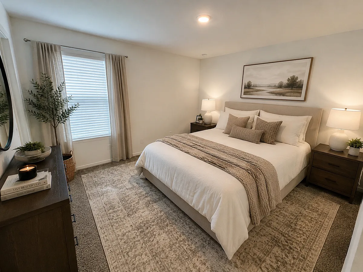 Primary bedroom- virtually staged room - 566 Gabbro Gdns
