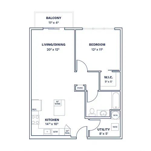Floor plan 1 Bed/1 Bath-A2