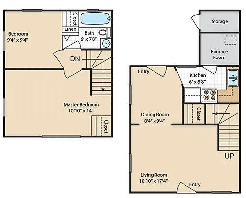 Floor plan 2 Bedroom 1 Bath