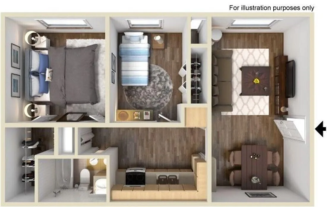 Floor plan 2 Bed/1 Bath Upgraded
