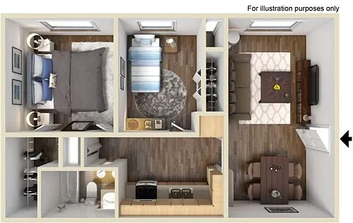 Floor plan 2 Bed/1 Bath Upgraded
