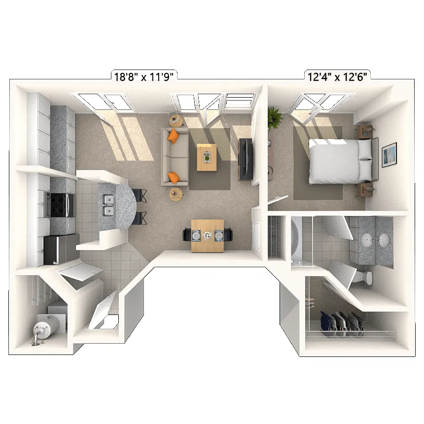 Floor plan Traditional 1x1 763 SF