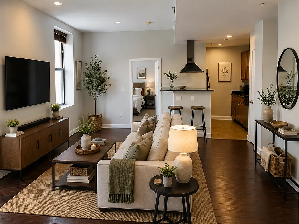 Livingroom with open kitchen