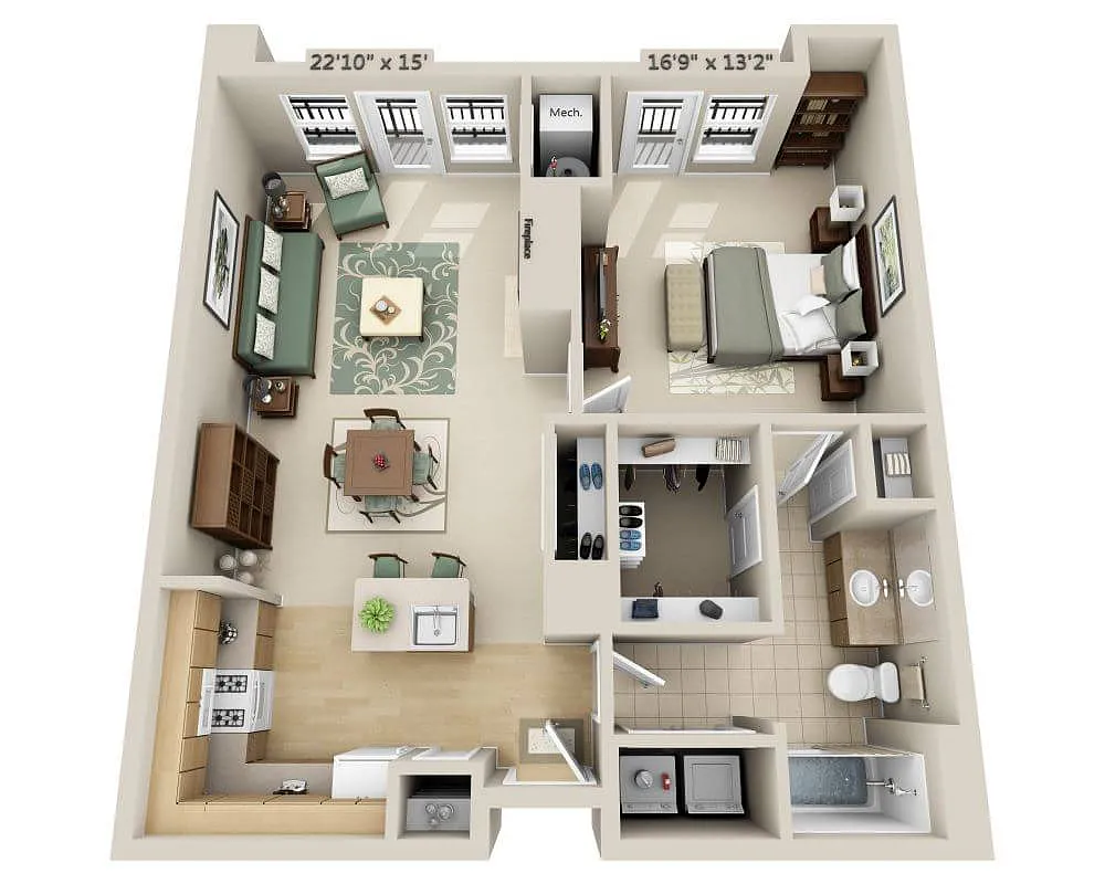 Floor plan One Bedroom A1F