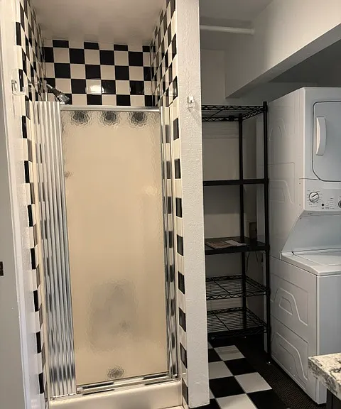 Shower with rack storage + W/D