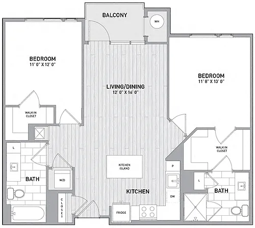 Floor plan 2 BED 2 BATH - 1,017