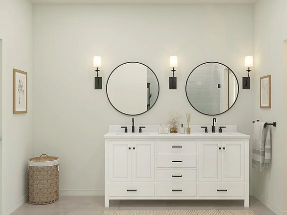 Primary bath with freestanding vanity