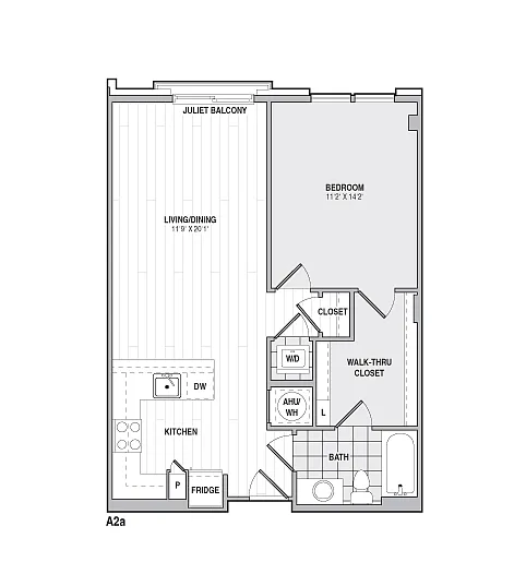 Floor plan 1Bed/1Bath-A2a