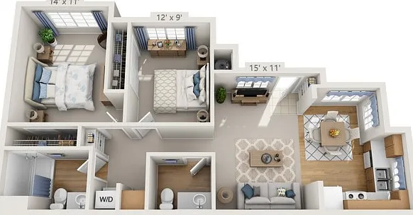 Floor plans are artist's rendering. All dimensions are approximate. Actual product and specifications may vary in dimension or detail. Not all features are available in every apartment. Prices and availability are subject to change. Floor plans are artist