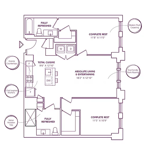 Floor plan 2 Bed - 2 Bath | B09
