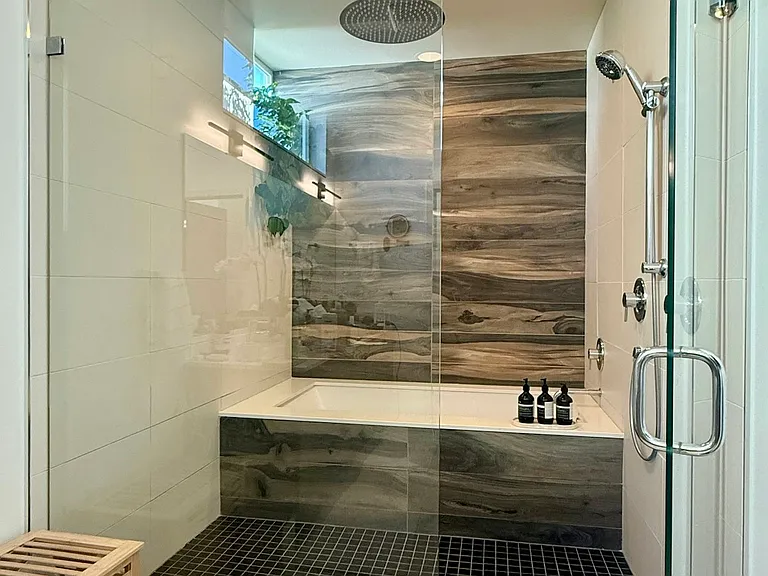 Primary Bathroom with shower and spa tub