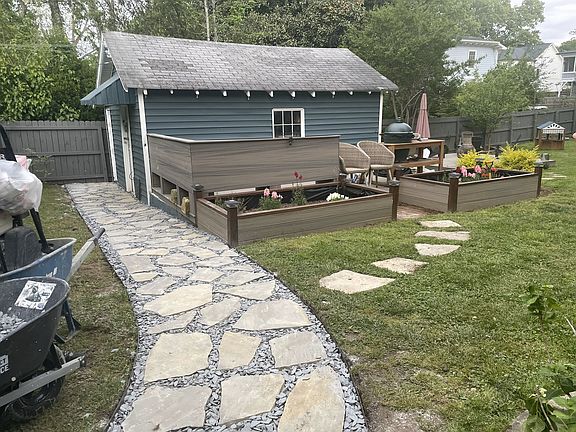 Backyard with storage shed