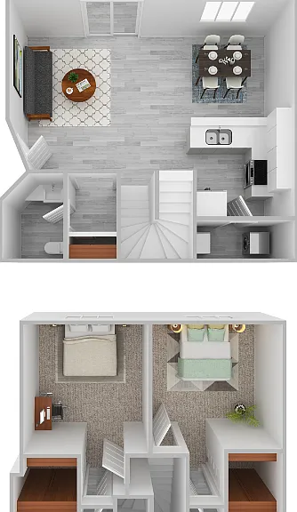 Plan B- 2 bed 2.5 bath Floorplan Diagram