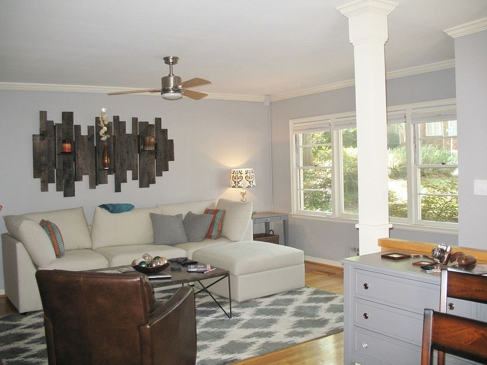 Living room with hardwood floors and picture window