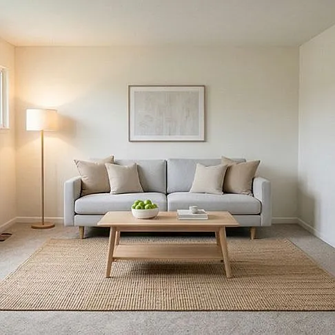 LIVING ROOM: a living area that is ready for your decorative imagination. Brand new carpet and newly painted interior.