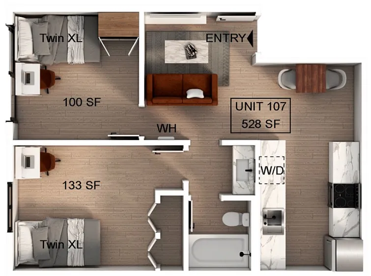 Floor plan 2 Bedroom | 1 Bath B