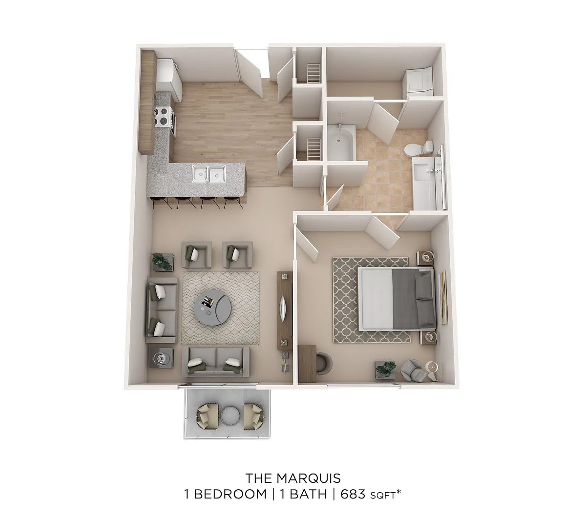 Floor plan Marquis C - 1 Bed 1 Bath 683 sqft