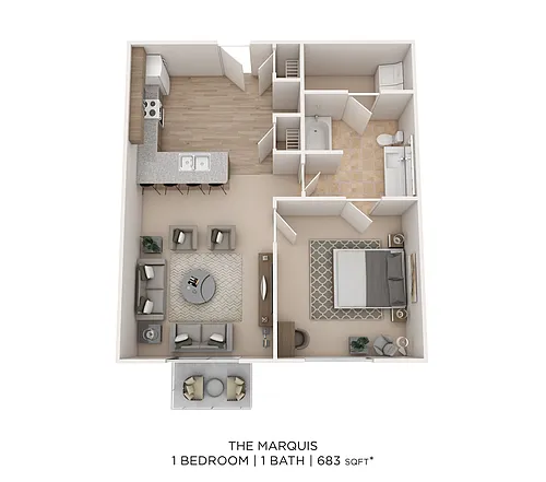 Floor plan Marquis C - 1 Bed 1 Bath 683 sqft